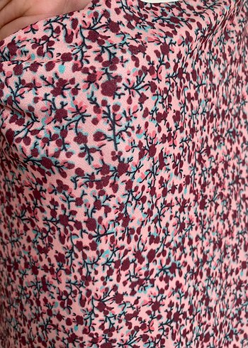 Pembe çiçek Desenli Uzun Drapeli Elbise - Görsel 6