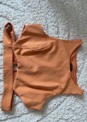 Turuncu Düz Yaka Kadın Crop Top - Görsel 2