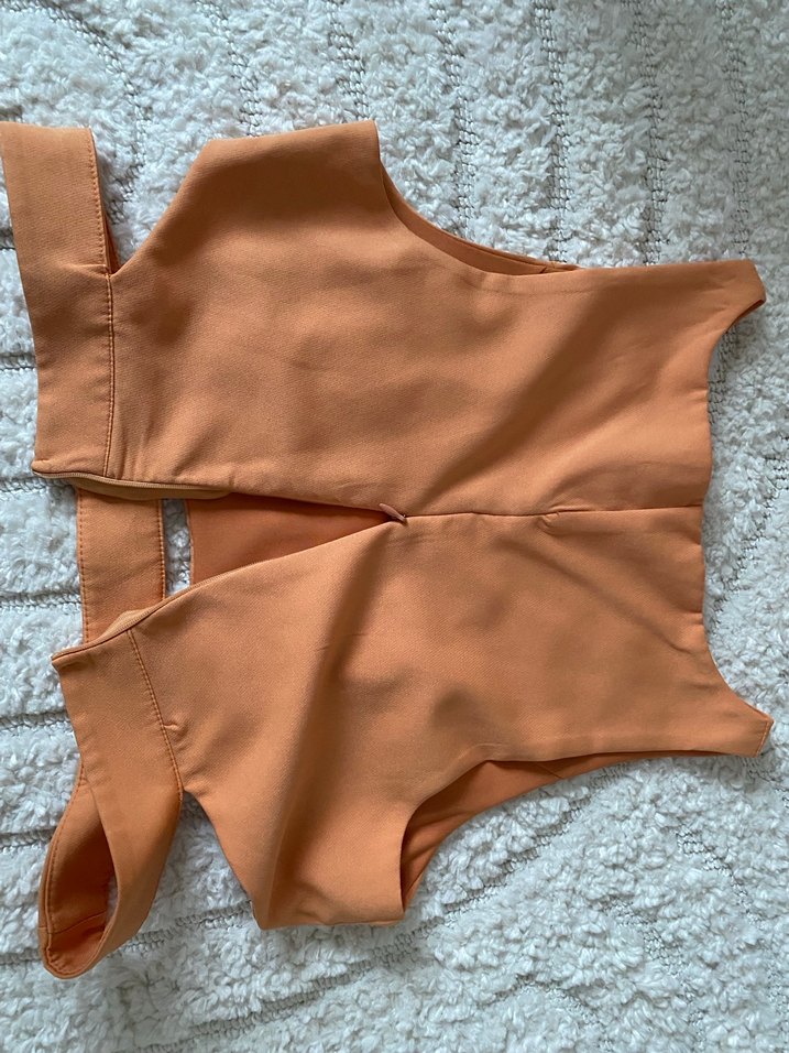 Turuncu Düz Yaka Kadın Crop Top - Görsel 3