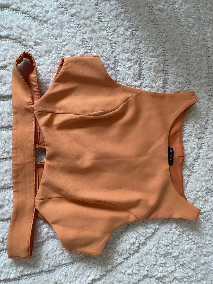 Turuncu Düz Yaka Kadın Crop Top - Görsel 2