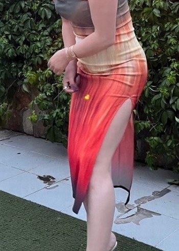 Kadın Çok Renkli Straplez Uzun Elbise - Görsel 3