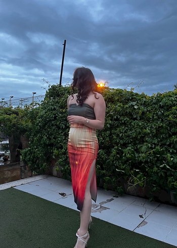 Kadın Çok Renkli Straplez Uzun Elbise - Görsel 4