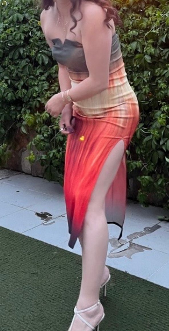 Kadın Çok Renkli Straplez Uzun Elbise - Görsel 3