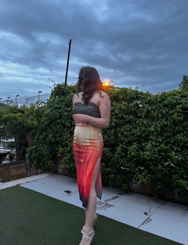 Kadın Çok Renkli Straplez Uzun Elbise - Görsel 4