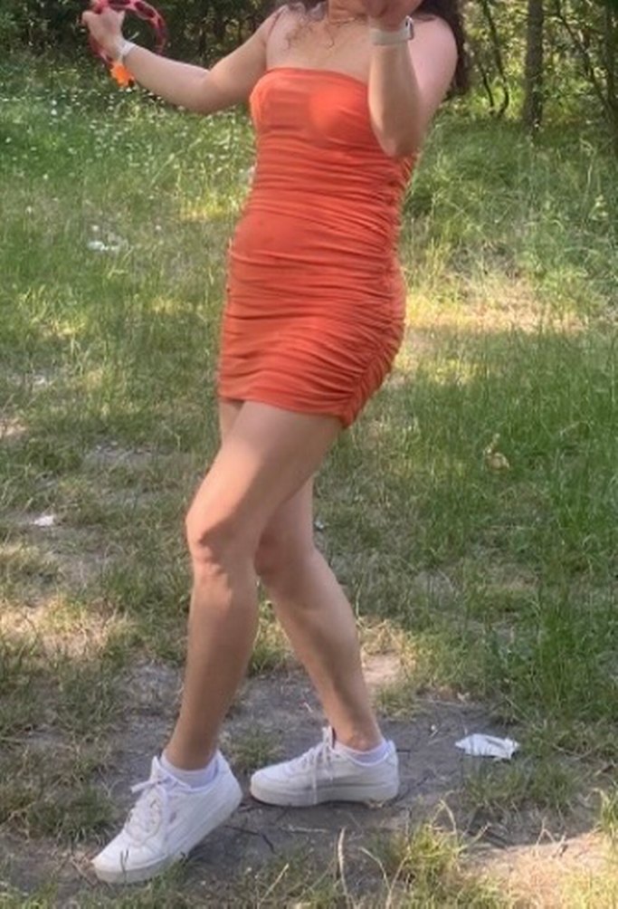 Parlak Turuncu Drapeli Kadın mini elbise - Görsel 2