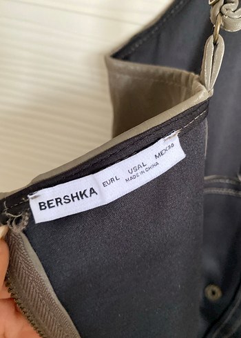 Bej Deri Mini Elbise, Askılı ve Kemerli - Görsel 5