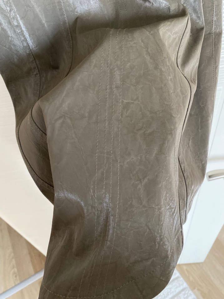 Bej Deri Mini Elbise, Askılı ve Kemerli - Görsel 2