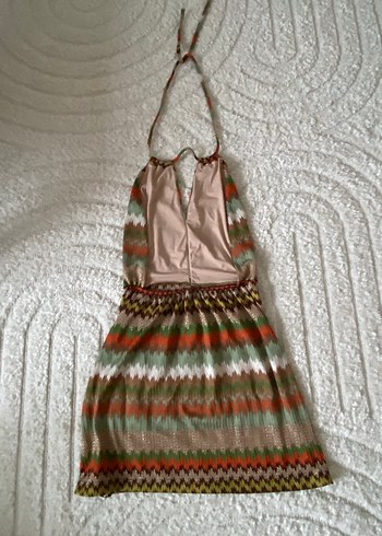 Bohem V Yaka Örgü Mini Elbise - Görsel 4