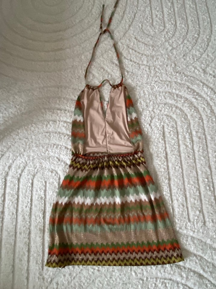 Bohem V Yaka Örgü Mini Elbise - Görsel 4