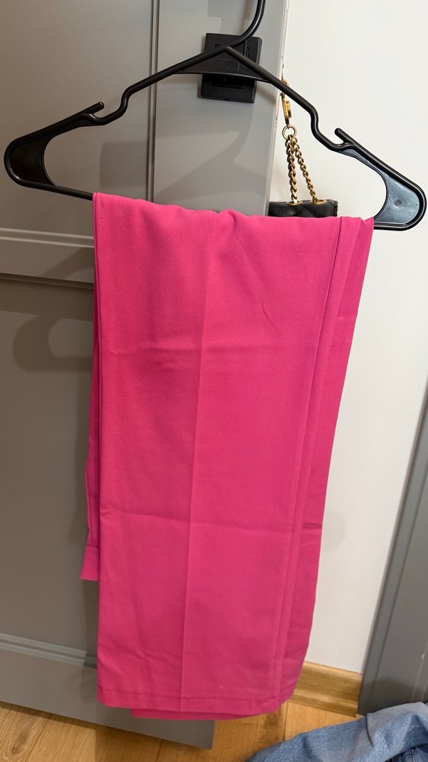 Pembe Midi Kumaş Kadın Pantolon - Görsel 2