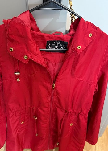 Kadın Kırmızı Fermuarlı İnce Mont - Görsel 2