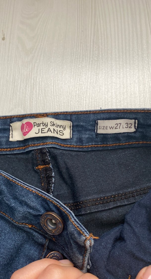 Düğmeli Lacivert Kadın Denim Pantolon - Görsel 2