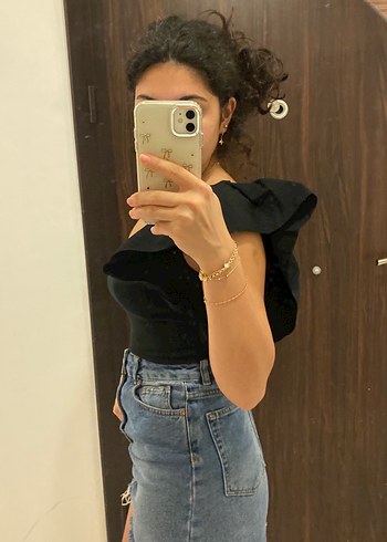 Siyah bluz crop - Görsel 2