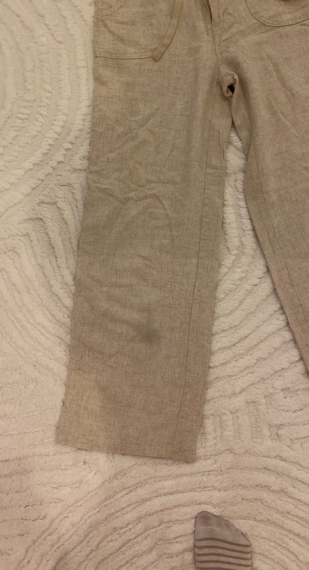 Bej Keten Midi Kadın viskoz Pantolon - Görsel 2