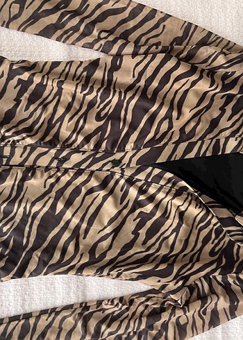 38 Beden Kahverengi Zebra Desenli Kadın Elbise