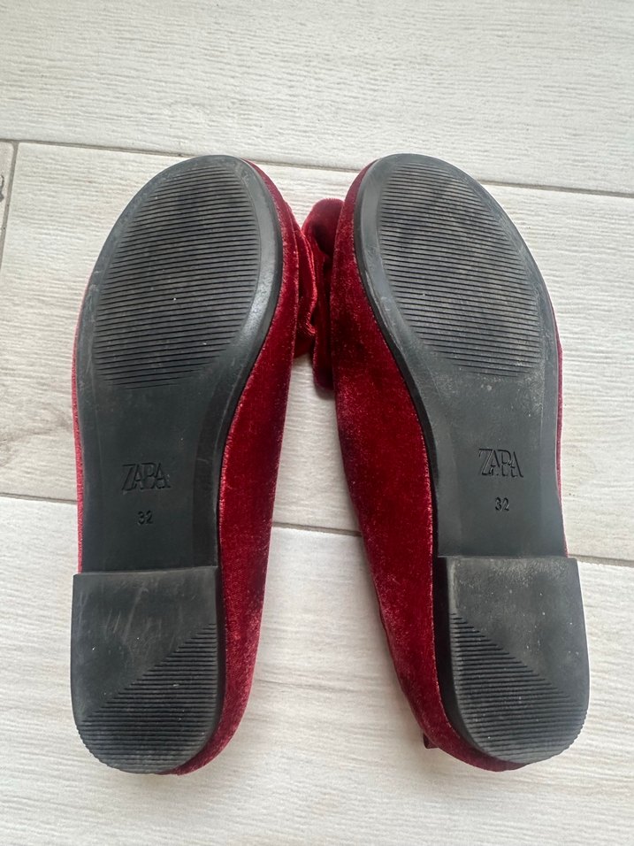 Zara Kız Çocuk Kırmızı Süet Fiyonklu Babet - Görsel 2