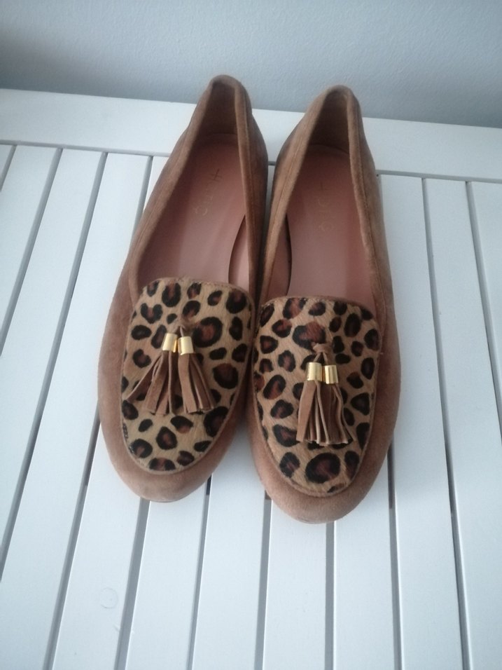 Kahverengi Leopar Desenli Süet Püsküllü Kadın Babet - Görsel 5