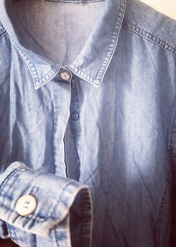 Kadın Uzun Kesim Mavi Denim gömlek tunik - Görsel 3