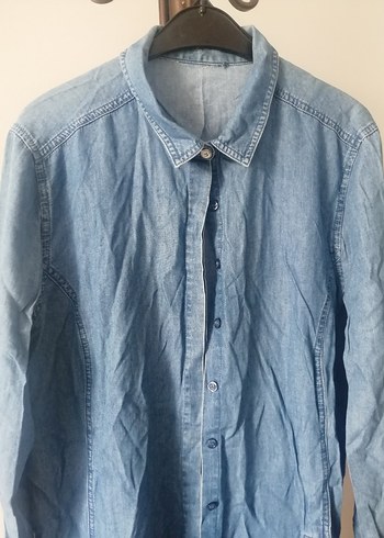 Kadın Uzun Kesim Mavi Denim gömlek tunik - Görsel 4