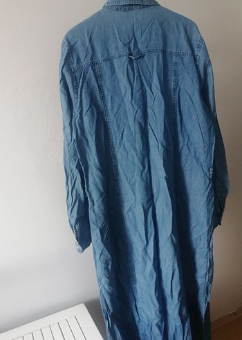 Kadın Uzun Kesim Mavi Denim gömlek tunik - Görsel 2