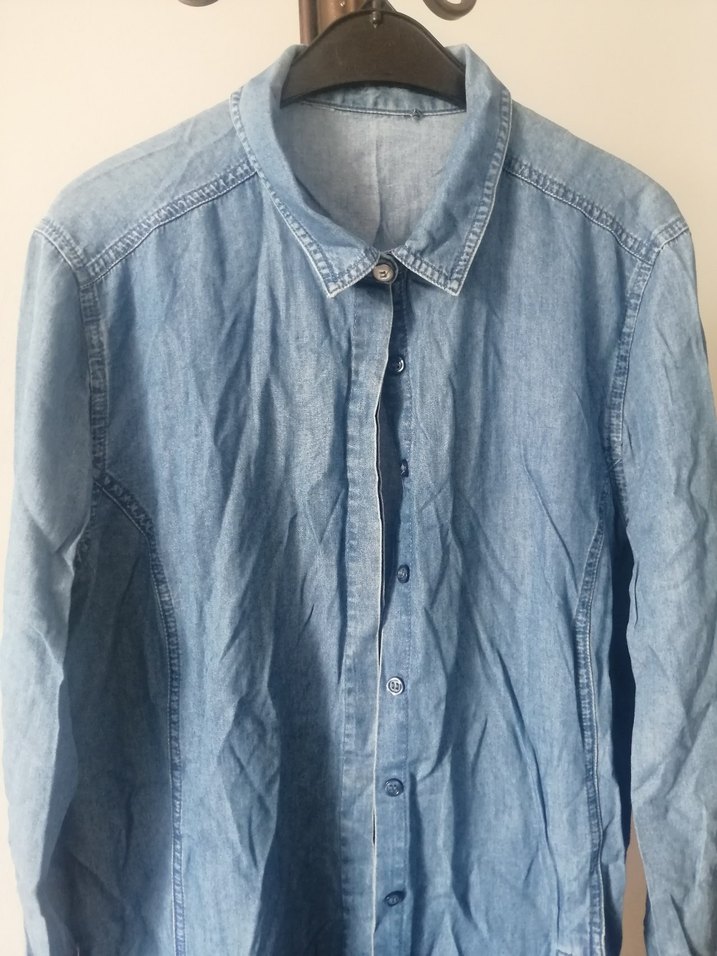 Kadın Uzun Kesim Mavi Denim gömlek tunik - Görsel 4