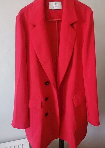 Kırmızı Uzun Kesim Kadın Blazer Ceket - Görsel 3