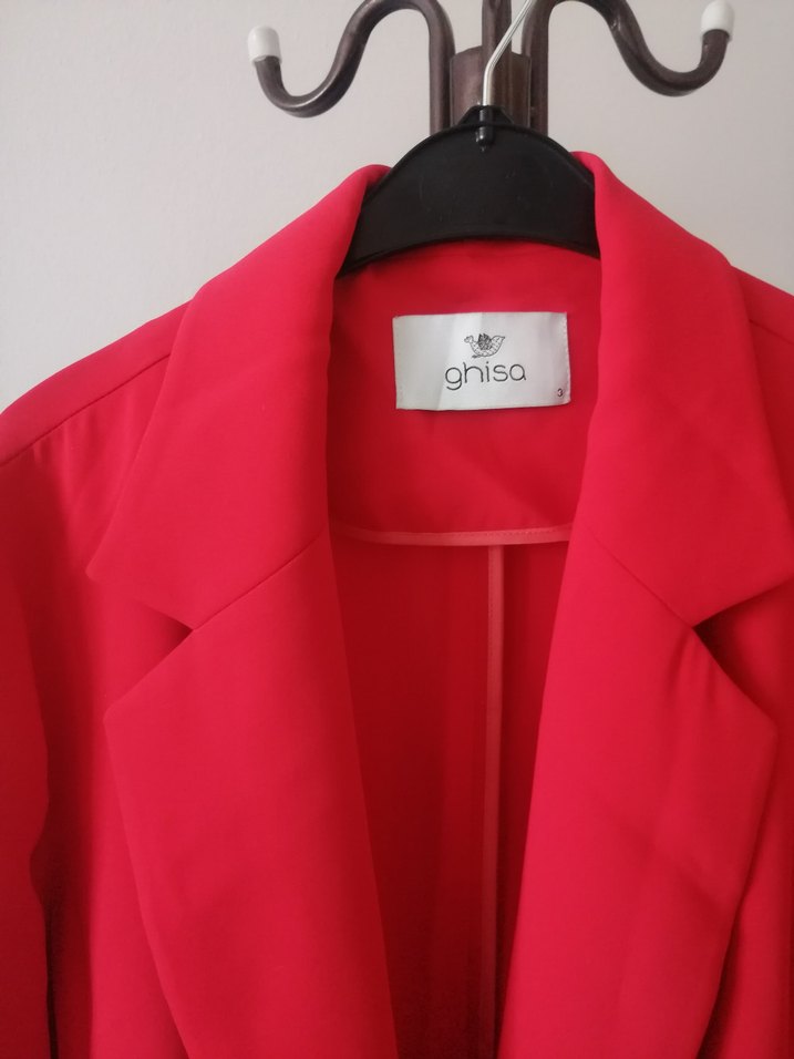 Kırmızı Uzun Kesim Kadın Blazer Ceket - Görsel 2