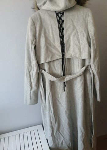 Gri Uzun Kadın Kaban, Kürklü Kapüşonlu - Görsel 2