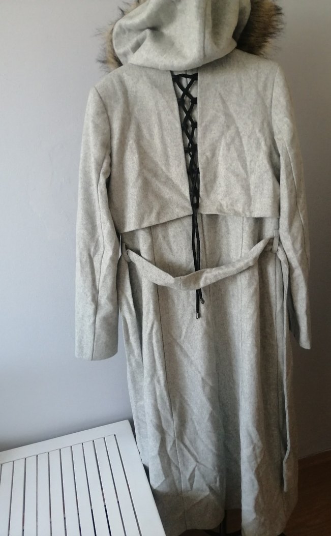 Gri Uzun Kadın Kaban, Kürklü Kapüşonlu - Görsel 2