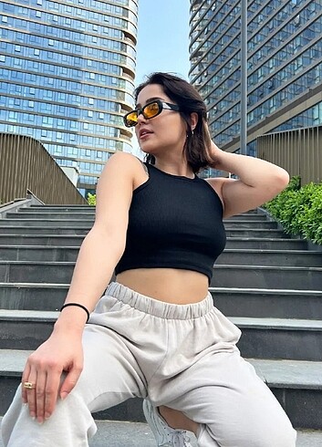 xs Beden siyah Renk Halter yaka crop