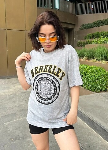 xl Beden gri Renk Berkeley Baskılı Gri Oversize T-shirt 