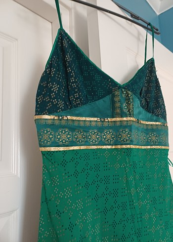 Yeşil Bohem V Yaka Midi Elbise - Görsel 3