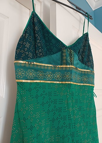 Yeşil Bohem V Yaka Midi Elbise - Görsel 2