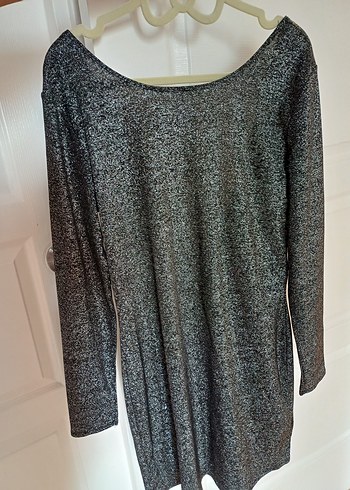 Gri Uzun Kollu Salaş Triko Elbise - Görsel 7