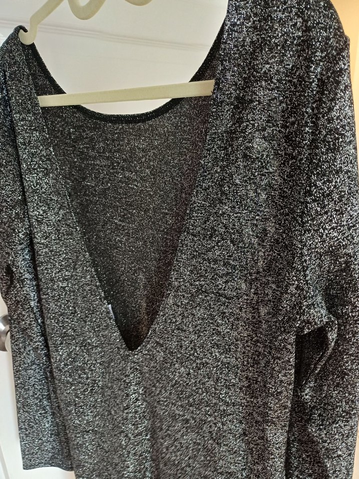 Gri Uzun Kollu Salaş Triko Elbise - Görsel 5