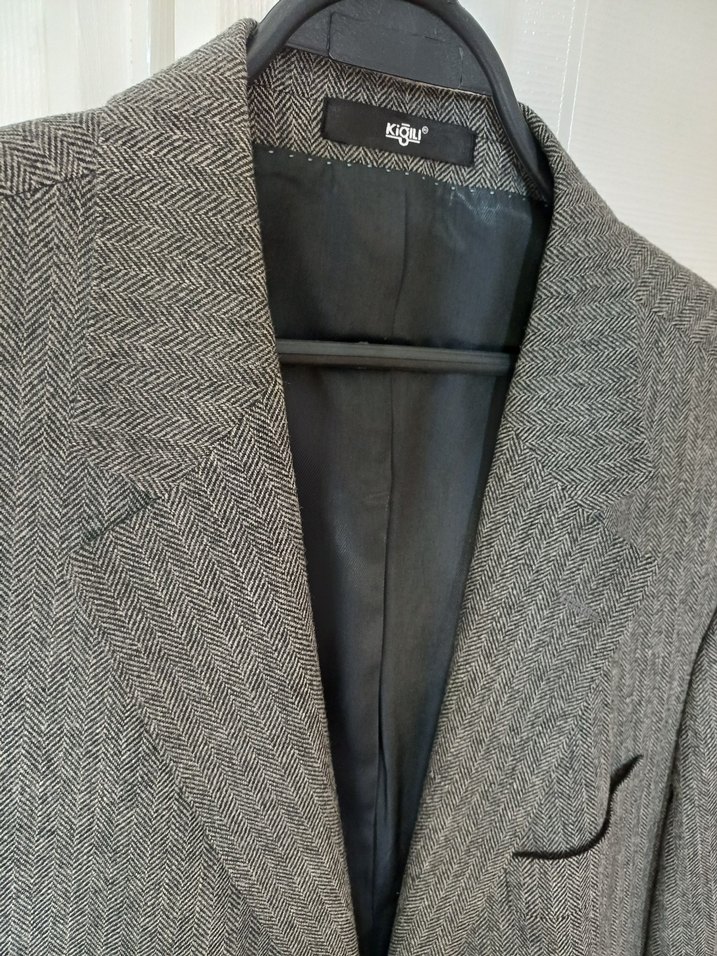 Düğmeli Gri Erkek Takım Elbise Ceketi - Görsel 5