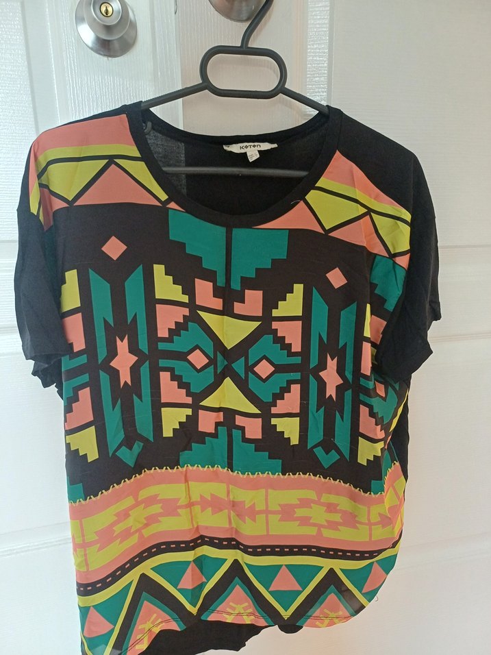 Desenli Bohem Tişört, Kısa Kollu - Görsel 2