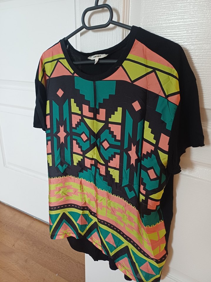 Desenli Bohem Tişört, Kısa Kollu - Görsel 3