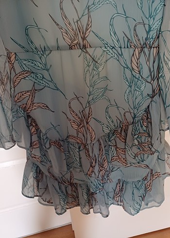 Bohem Uzun Kollu Turkuaz fırfırlı elbise - Görsel 8