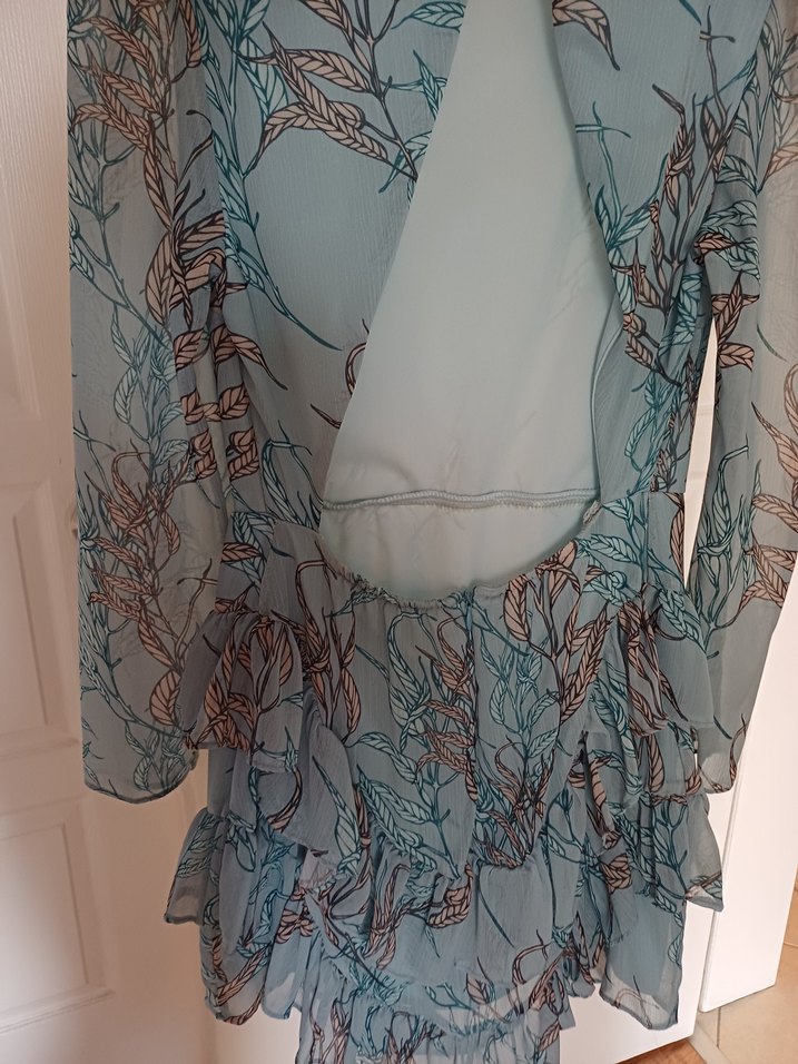 Bohem Uzun Kollu Turkuaz fırfırlı elbise - Görsel 5