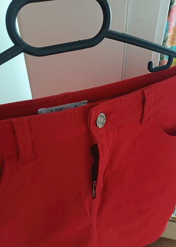 Düğmeli Kırmızı Mini Etek - Görsel 6