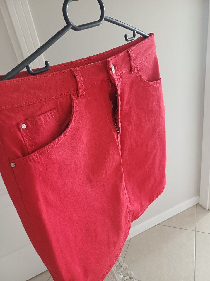 Düğmeli Kırmızı Mini Etek - Görsel 5