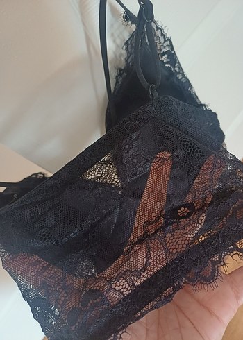 Gri Payetli Dantel Detaylı Strappy Büstiyer - Görsel 5