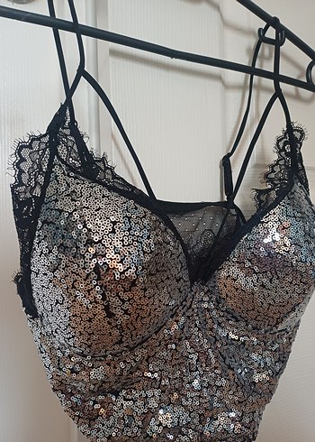 Penti Gri Payetli Dantel Detaylı Strappy Büstiyer