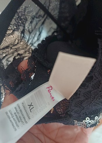 xl Beden Gri Payetli Dantel Detaylı Strappy Büstiyer