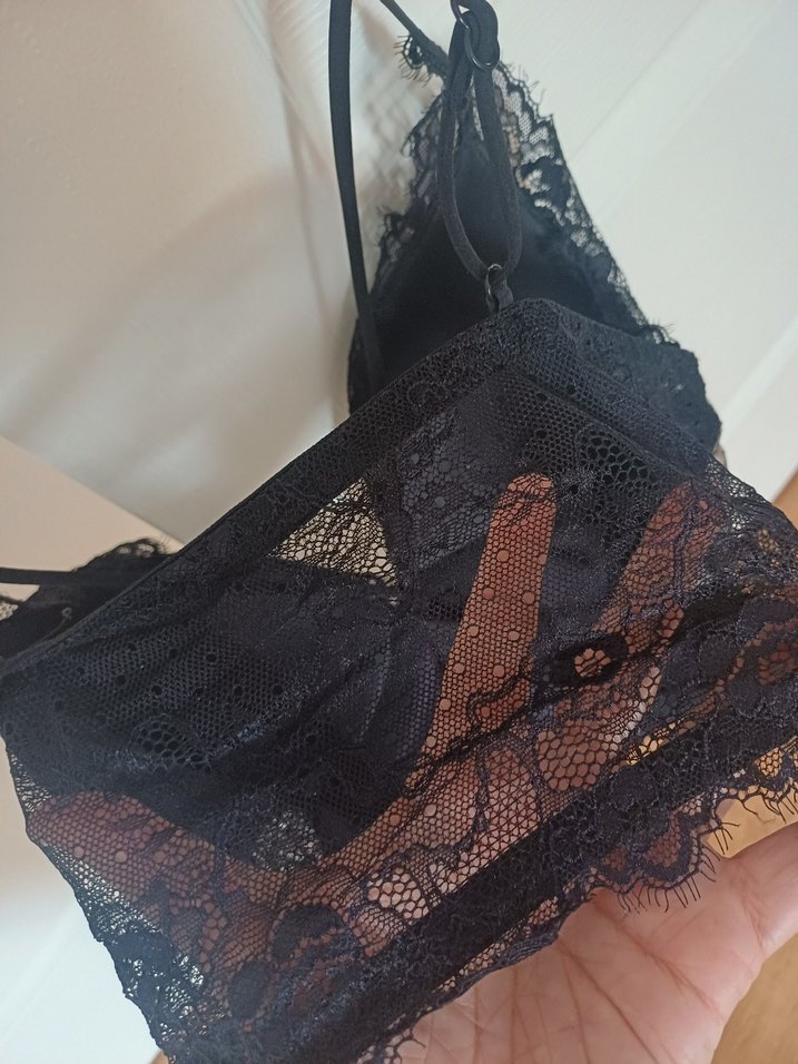 Gri Payetli Dantel Detaylı Strappy Büstiyer - Görsel 5