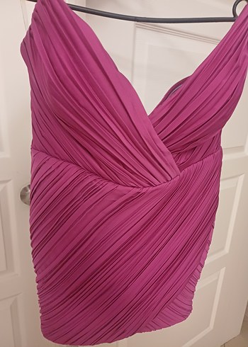 Piliseli Straplez Midi Pembe Elbise - Görsel 7