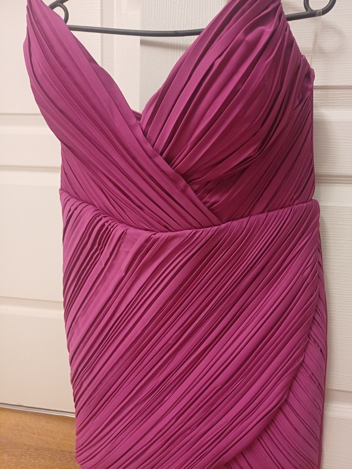 Piliseli Straplez Midi Pembe Elbise - Görsel 2