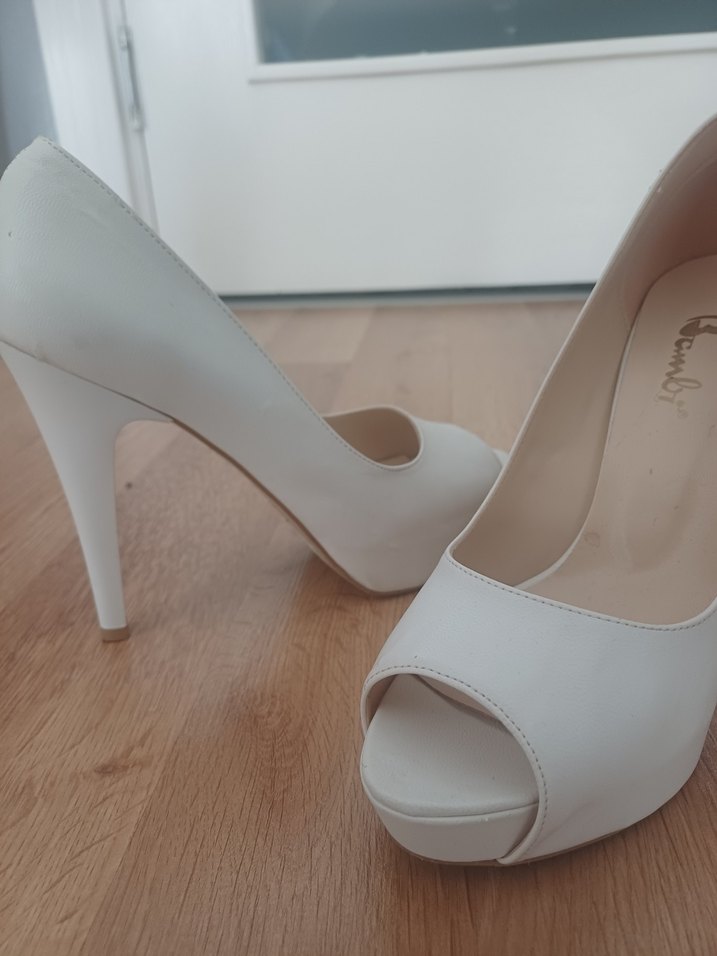 Beyaz Yüksek Topuklu Kadın Abiye Ayakkabı - Görsel 5
