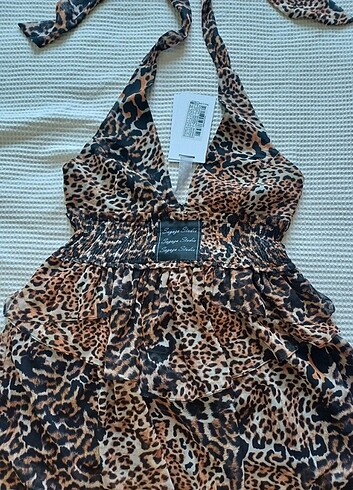 40 Beden kahverengi Renk Leopar elbise